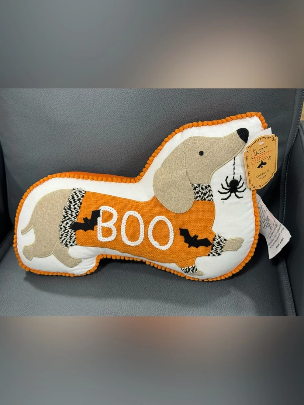 Halloween Dachshund BOO Decorative Pillow - Orange & White